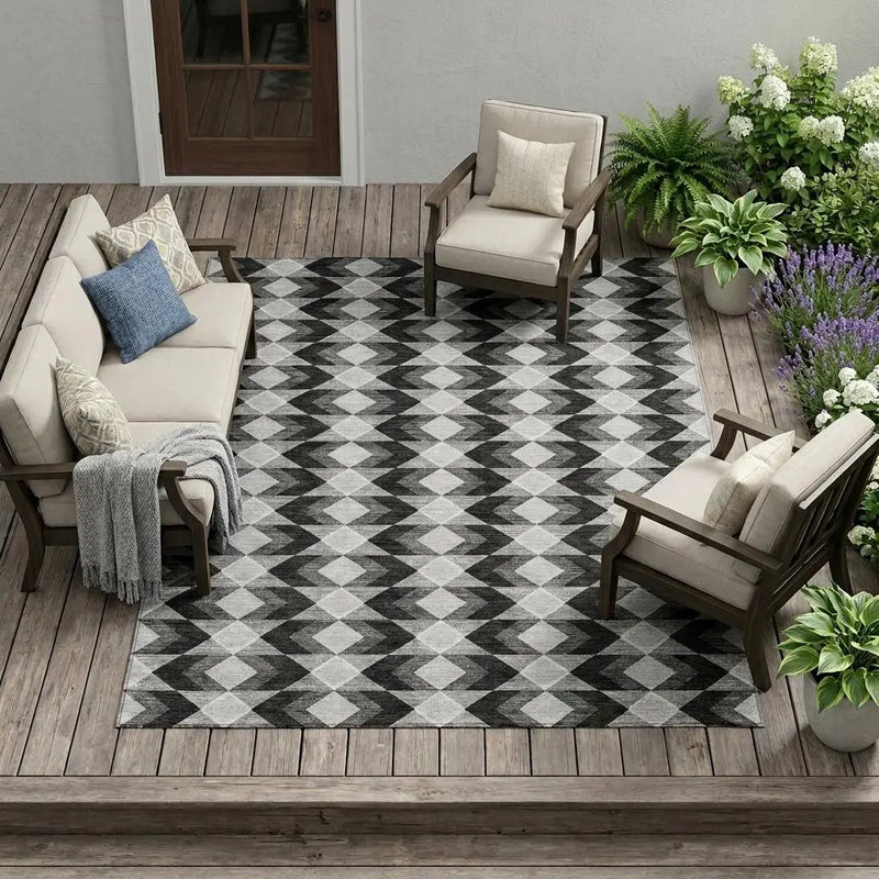9' X 12' Black And Brown Geometric Washable Indoor Outdoor Area Rug Homeroots Outdoor