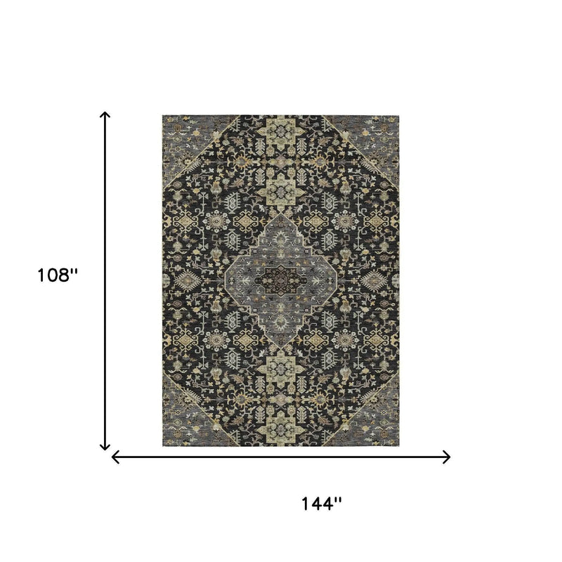9' X 12' Black And Brown Medallion Washable Indoor Outdoor Area Rug Homeroots Outdoor