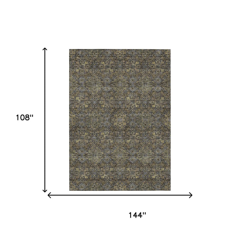 9' X 12' Black And Brown Oriental Washable Indoor Outdoor Area Rug Homeroots Outdoor