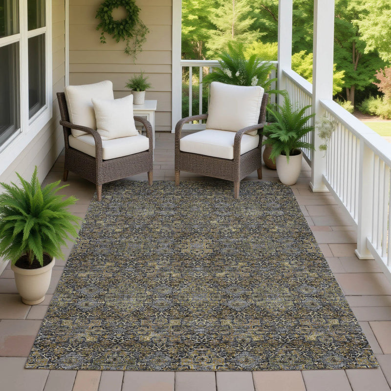 9' X 12' Black And Brown Oriental Washable Indoor Outdoor Area Rug Homeroots Outdoor