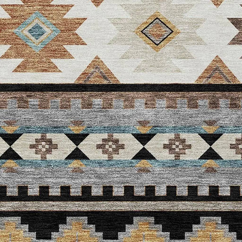 9' X 12' Black And Brown Southwestern Washable Indoor Outdoor Area Rug Homeroots Outdoor