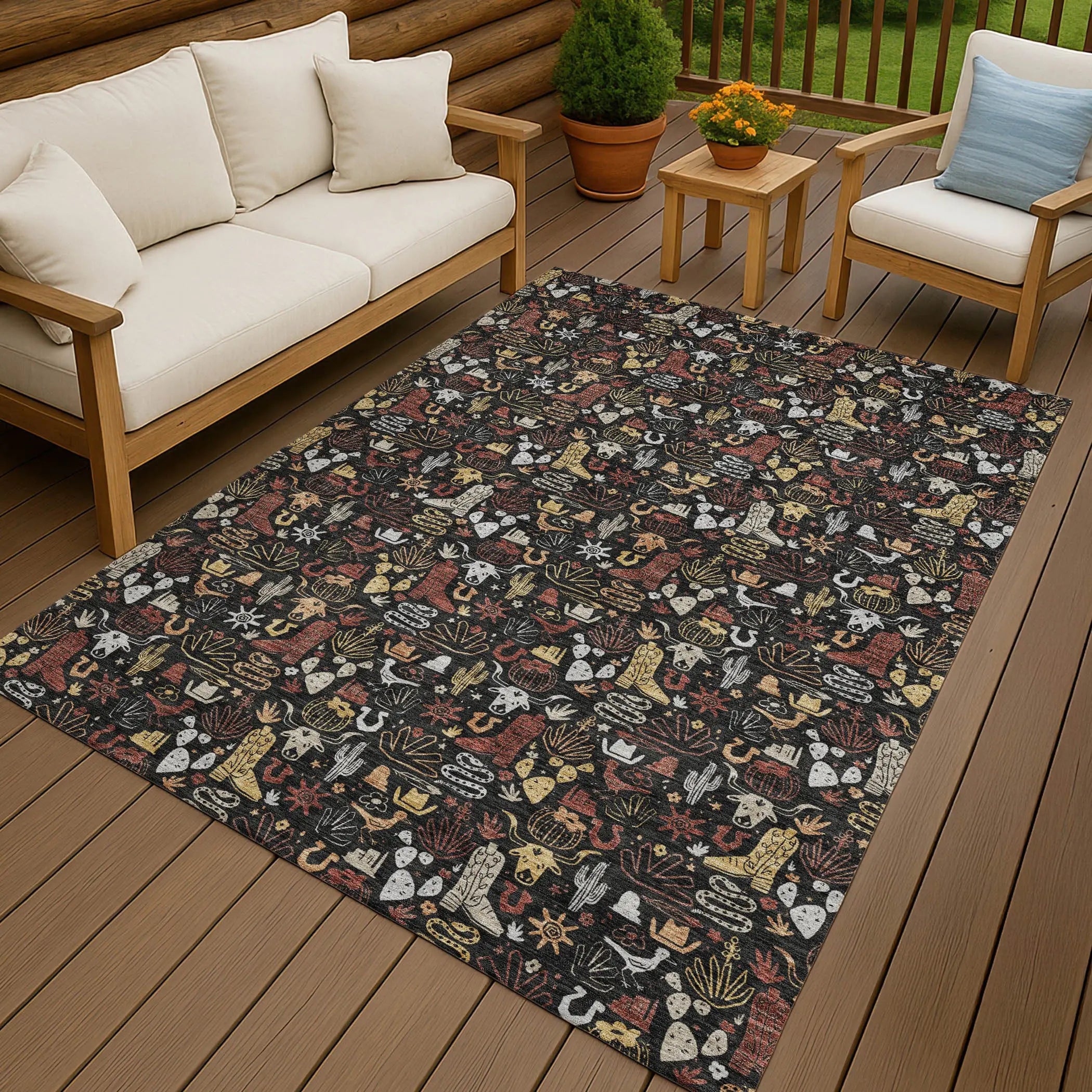 9' X 12' Black And Brown Stars Washable Indoor Outdoor Area Rug Homeroots Outdoor