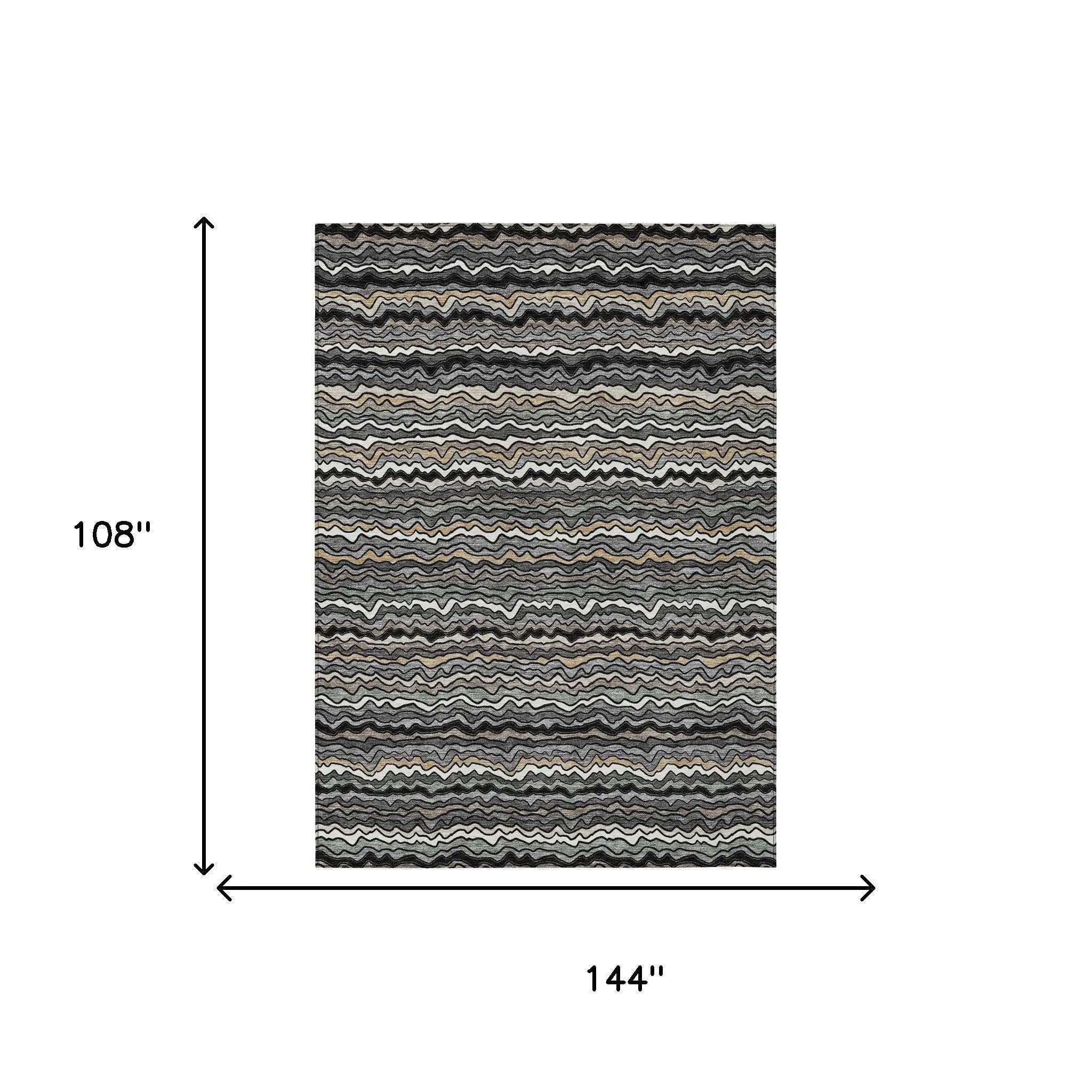 9' X 12' Black And Brown Striped Washable Indoor Outdoor Area Rug Homeroots Outdoor