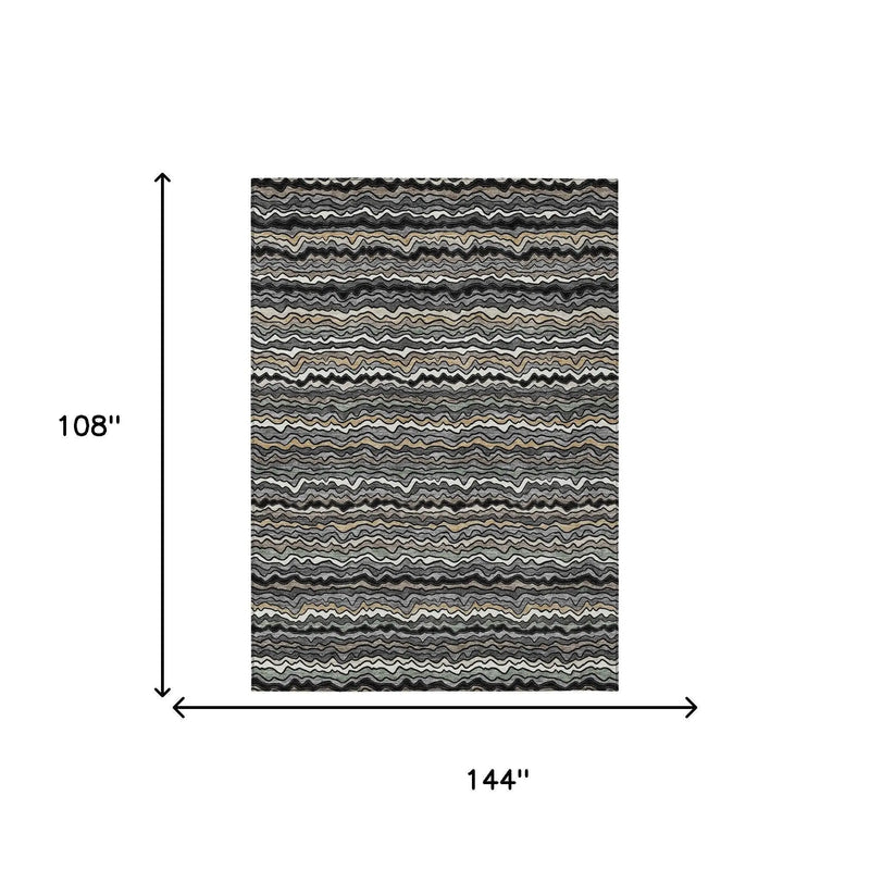 9' X 12' Black And Brown Striped Washable Indoor Outdoor Area Rug Homeroots Outdoor