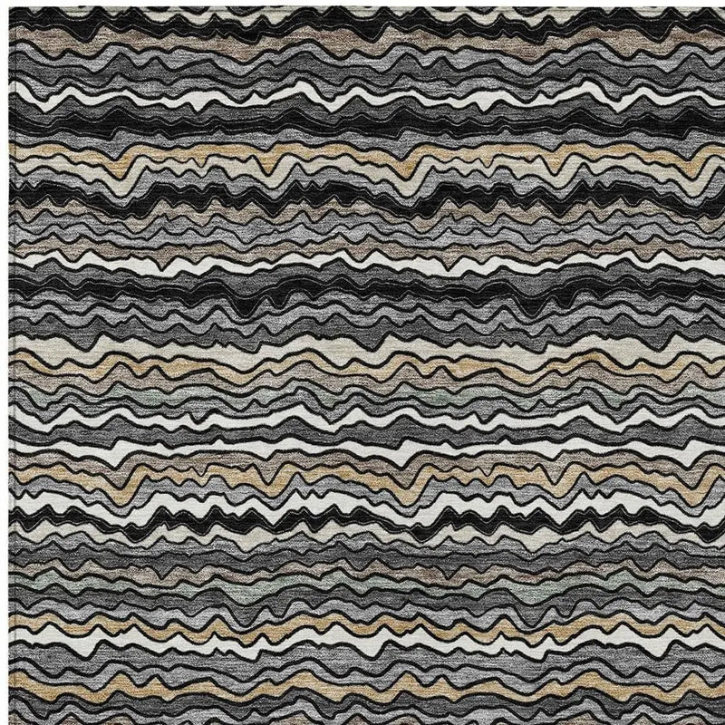 9' X 12' Black And Brown Striped Washable Indoor Outdoor Area Rug Homeroots Outdoor