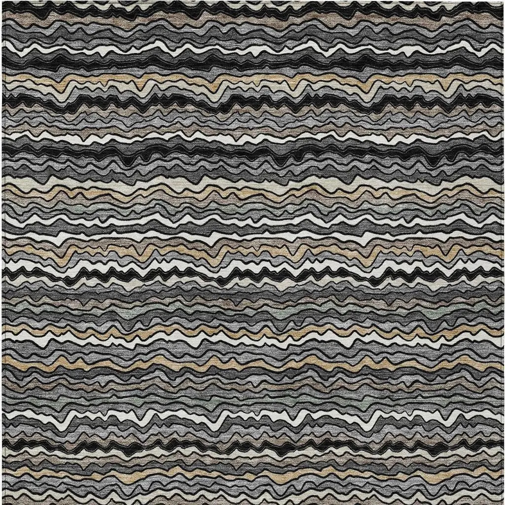 9' X 12' Black And Brown Striped Washable Indoor Outdoor Area Rug Homeroots Outdoor