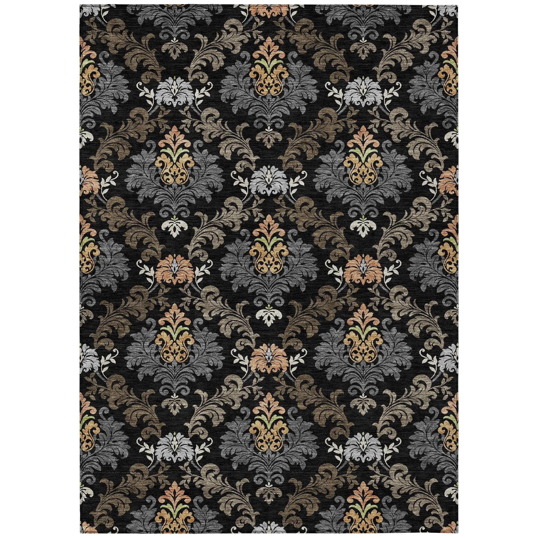 9' X 12' Black And Charcoal Damask Washable Indoor Outdoor Area Rug Homeroots Outdoor