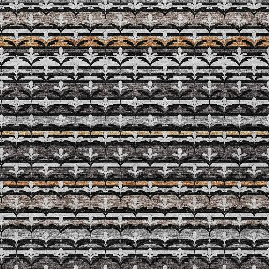 9' X 12' Black And Charcoal Damask Washable Indoor Outdoor Area Rug Homeroots Outdoor