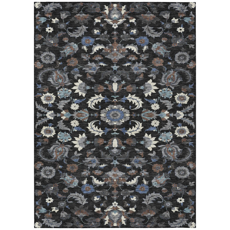 9' X 12' Black And Charcoal Floral Medallion Washable Indoor Outdoor Area Rug Homeroots Outdoor