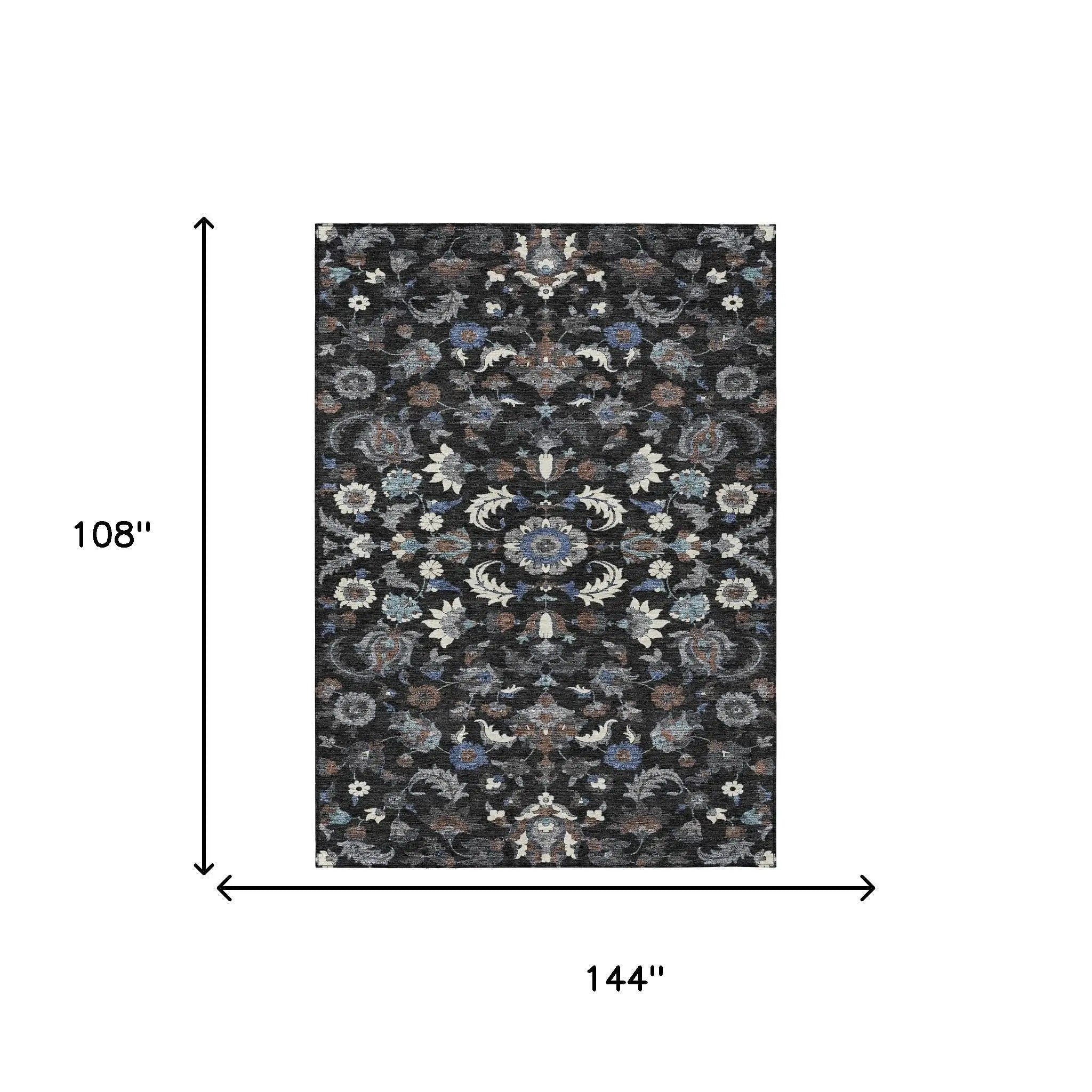 9' X 12' Black And Charcoal Floral Medallion Washable Indoor Outdoor Area Rug Homeroots Outdoor