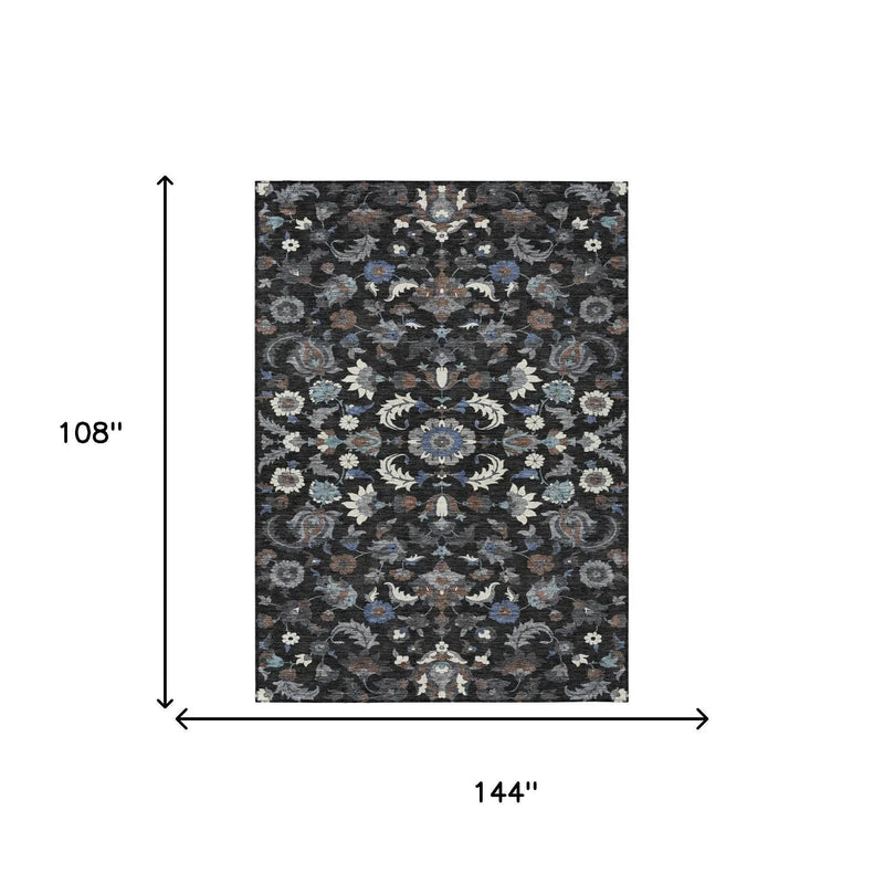 9' X 12' Black And Charcoal Floral Medallion Washable Indoor Outdoor Area Rug Homeroots Outdoor