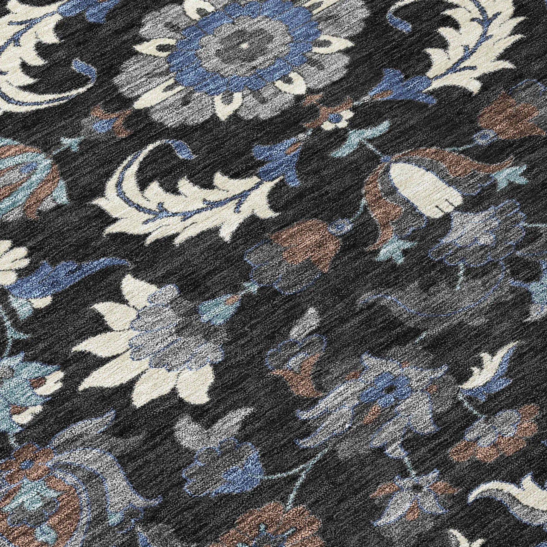 9' X 12' Black And Charcoal Floral Medallion Washable Indoor Outdoor Area Rug Homeroots Outdoor