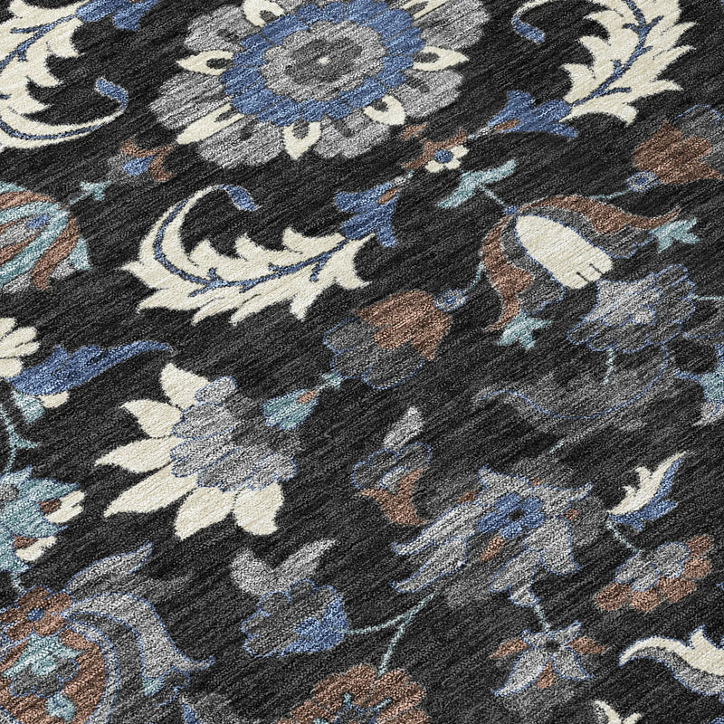 9' X 12' Black And Charcoal Floral Medallion Washable Indoor Outdoor Area Rug Homeroots Outdoor