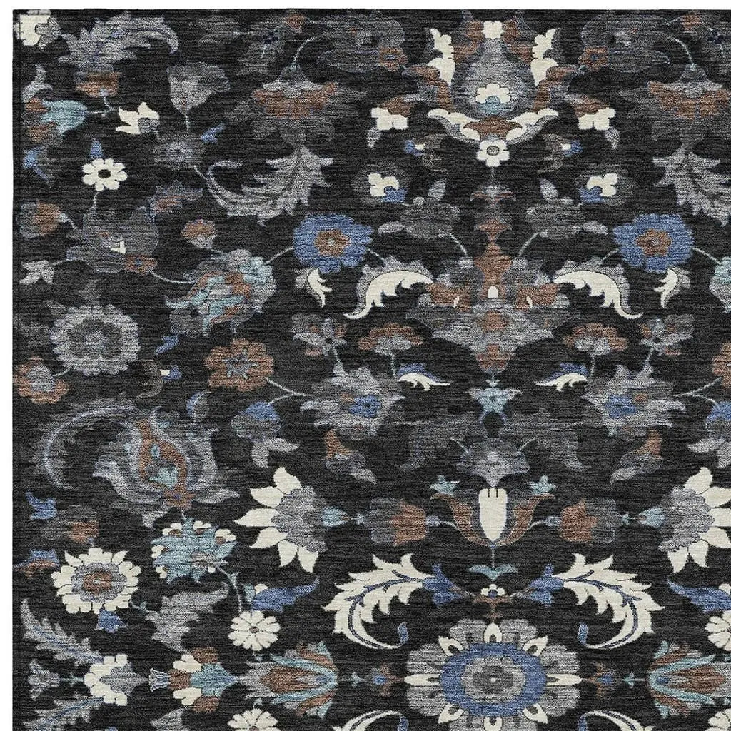 9' X 12' Black And Charcoal Floral Medallion Washable Indoor Outdoor Area Rug Homeroots Outdoor