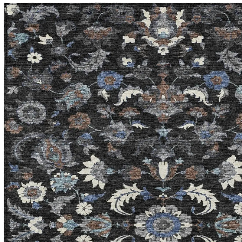 9' X 12' Black And Charcoal Floral Medallion Washable Indoor Outdoor Area Rug Homeroots Outdoor