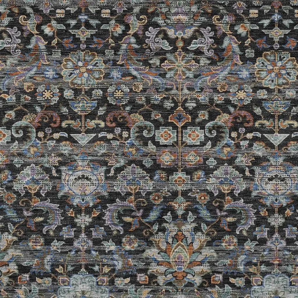 9' X 12' Black And Charcoal Floral Medallion Washable Indoor Outdoor Area Rug Homeroots Outdoor