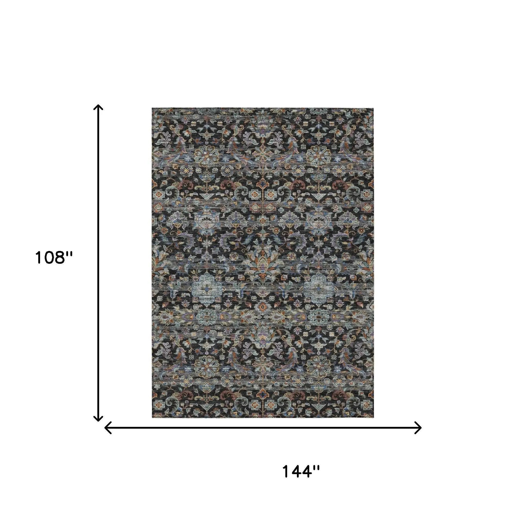 9' X 12' Black And Charcoal Floral Medallion Washable Indoor Outdoor Area Rug Homeroots Outdoor