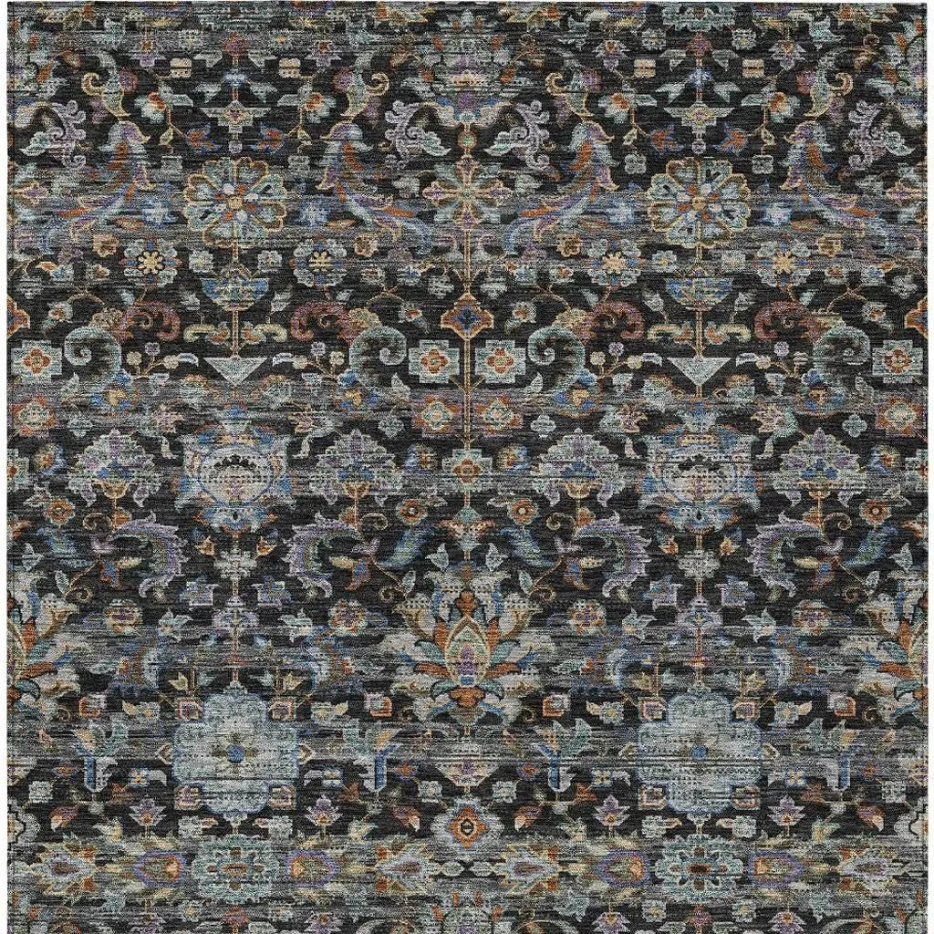 9' X 12' Black And Charcoal Floral Medallion Washable Indoor Outdoor Area Rug Homeroots Outdoor
