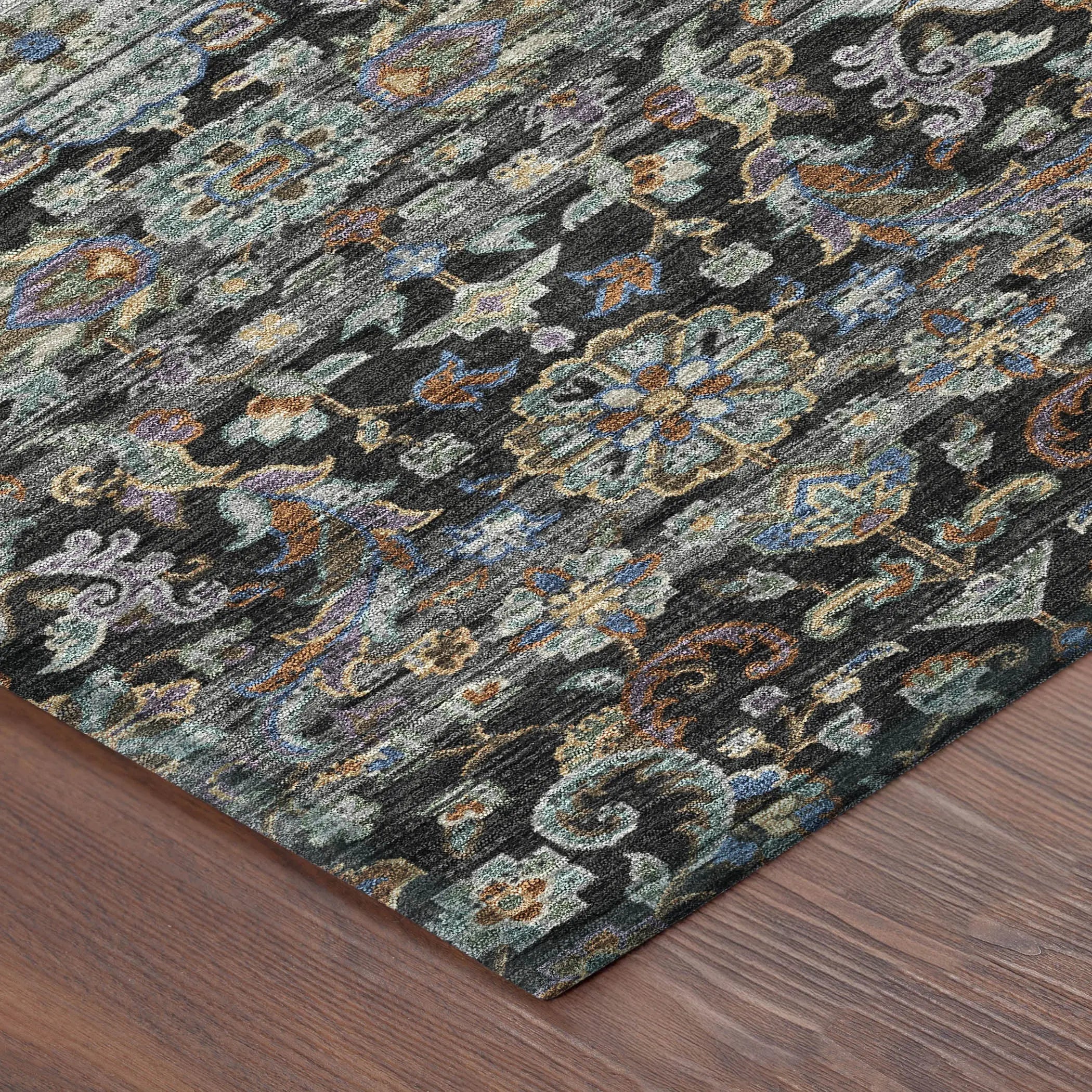 9' X 12' Black And Charcoal Floral Medallion Washable Indoor Outdoor Area Rug Homeroots Outdoor