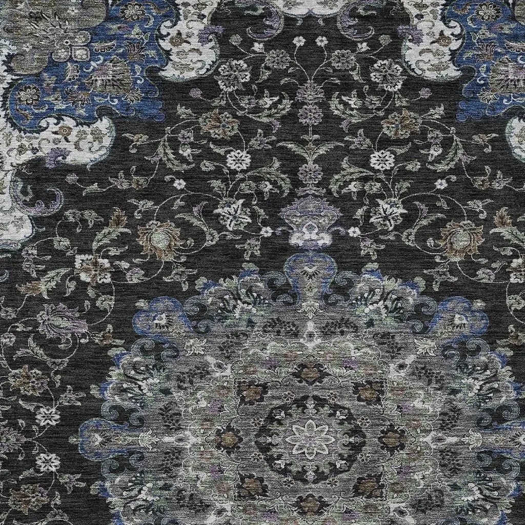 9' X 12' Black And Charcoal Floral Medallion Washable Indoor Outdoor Area Rug Homeroots Outdoor