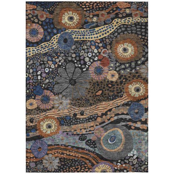 9' X 12' Black And Charcoal Floral Washable Indoor Outdoor Area Rug Homeroots Outdoor