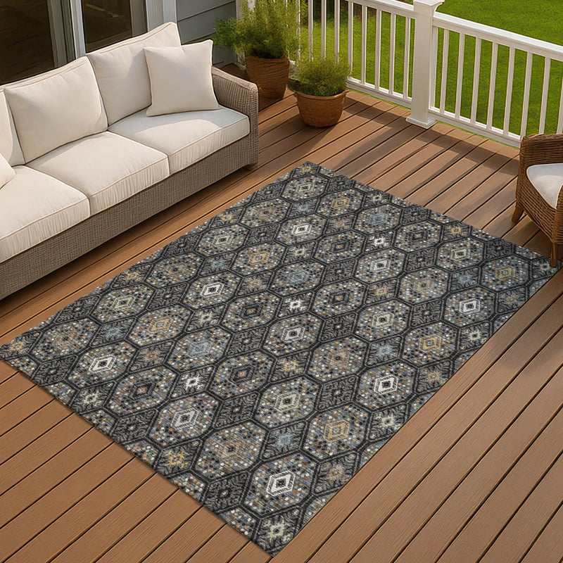 9' X 12' Black And Charcoal Geometric Washable Indoor Outdoor Area Rug Homeroots Outdoor