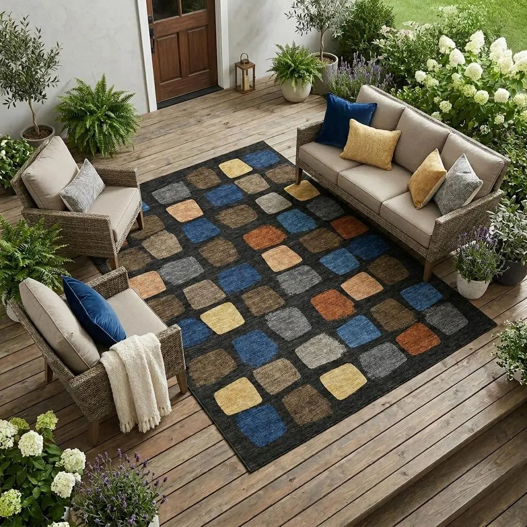 9' X 12' Black And Charcoal Geometric Washable Indoor Outdoor Area Rug Homeroots Outdoor