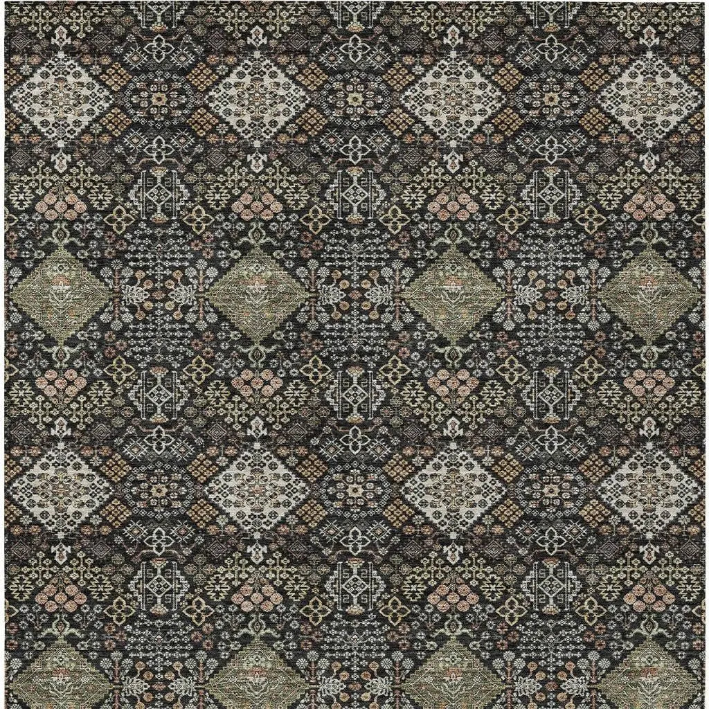 9' X 12' Black And Charcoal Geometric Washable Indoor Outdoor Area Rug Homeroots Outdoor