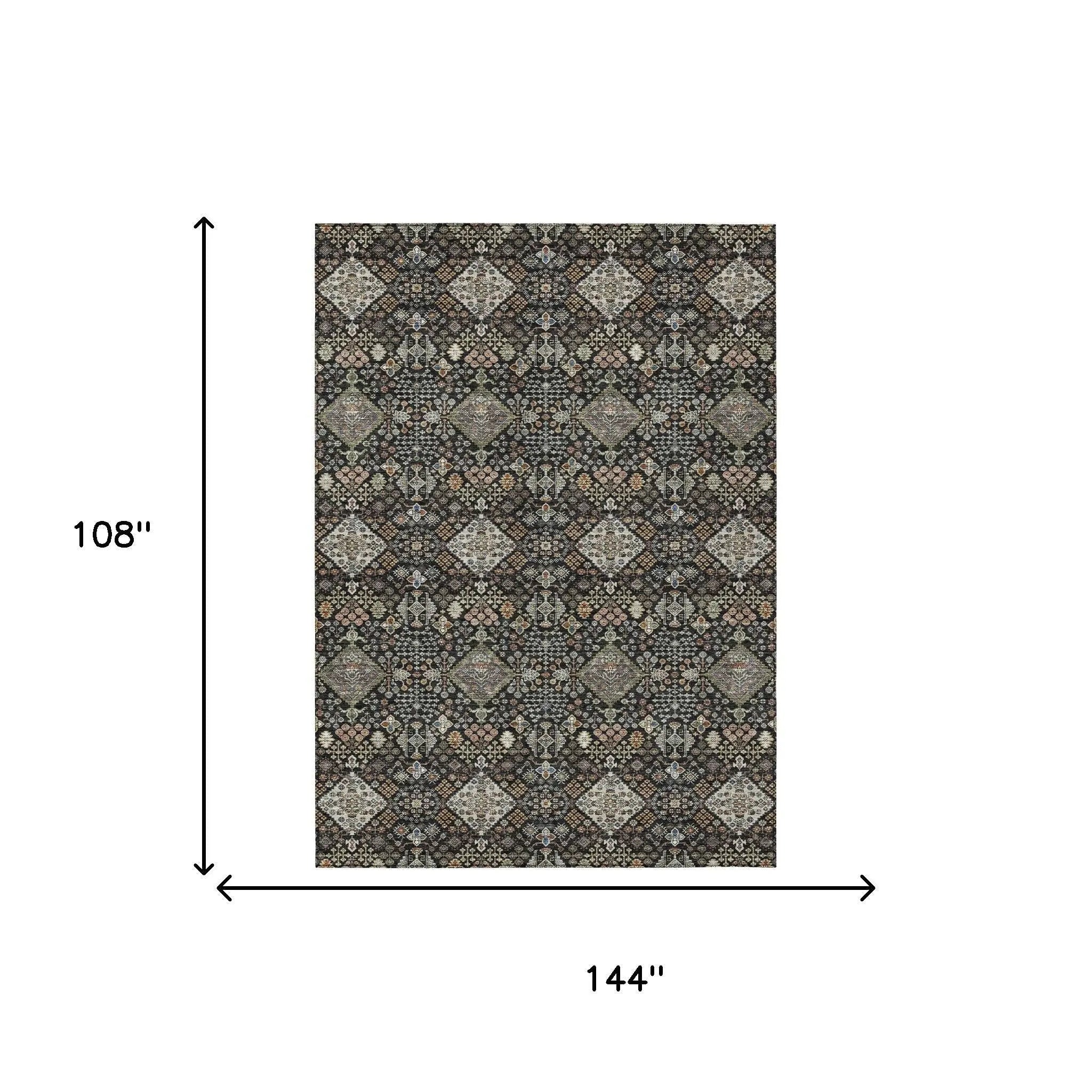 9' X 12' Black And Charcoal Geometric Washable Indoor Outdoor Area Rug Homeroots Outdoor