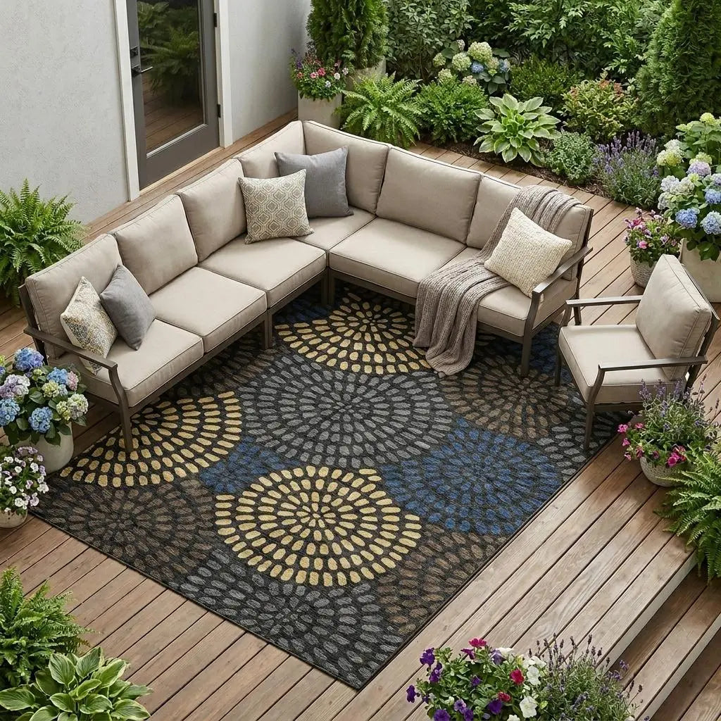 9' X 12' Black And Charcoal Geometric Washable Indoor Outdoor Area Rug Homeroots Outdoor