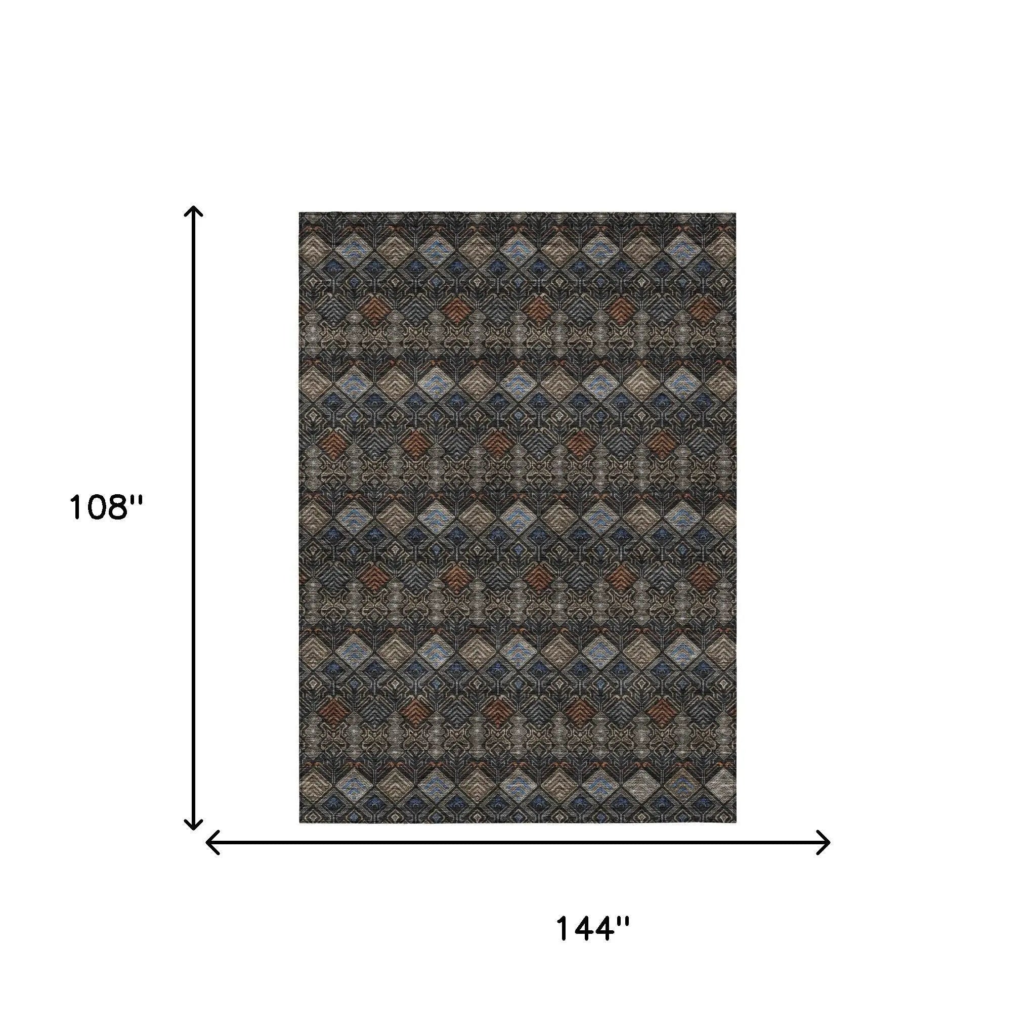 9' X 12' Black And Charcoal Geometric Washable Indoor Outdoor Area Rug Homeroots Outdoor
