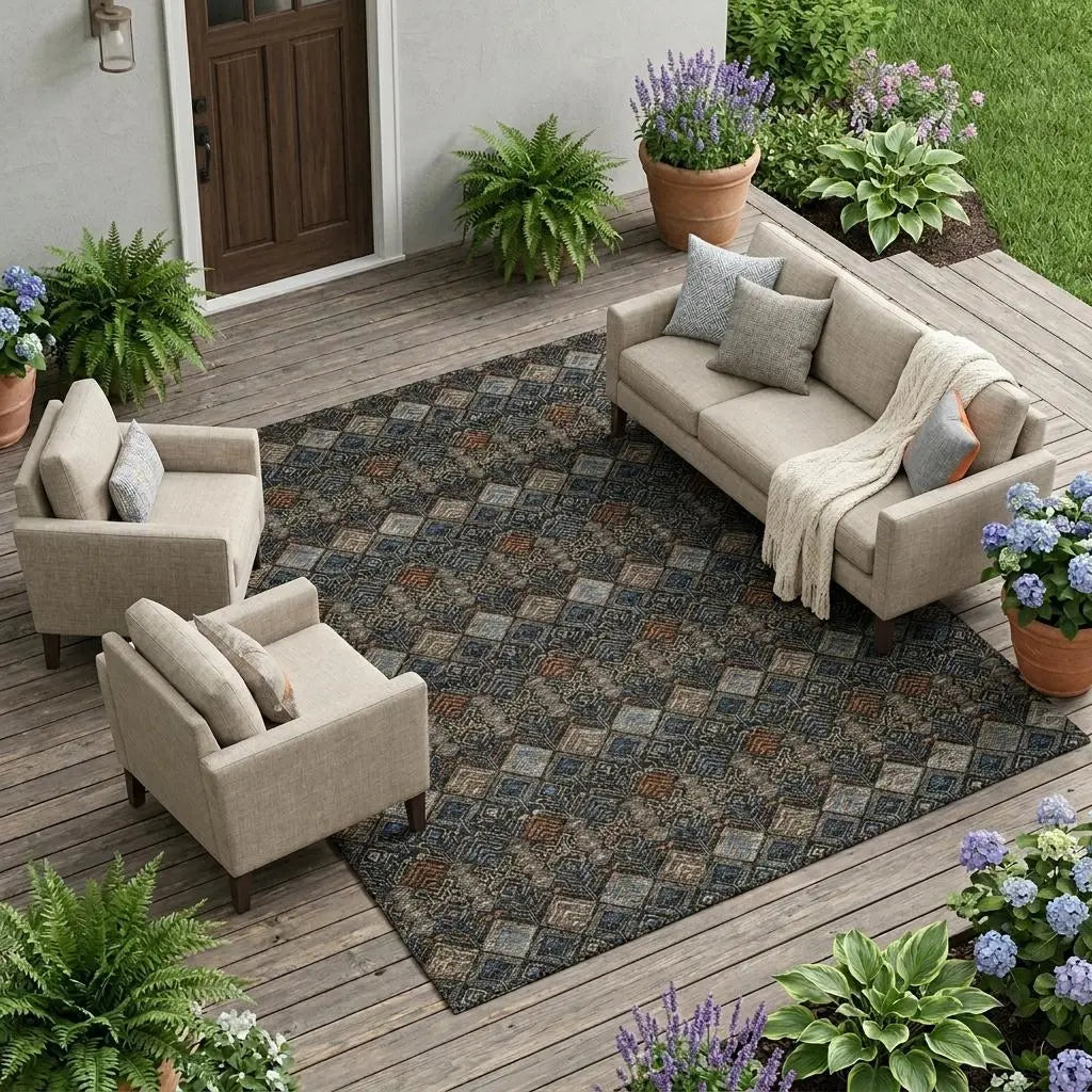 9' X 12' Black And Charcoal Geometric Washable Indoor Outdoor Area Rug Homeroots Outdoor