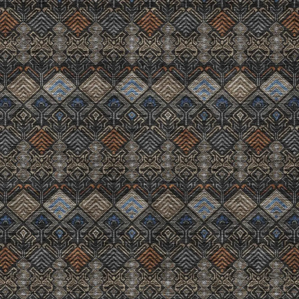 9' X 12' Black And Charcoal Geometric Washable Indoor Outdoor Area Rug Homeroots Outdoor