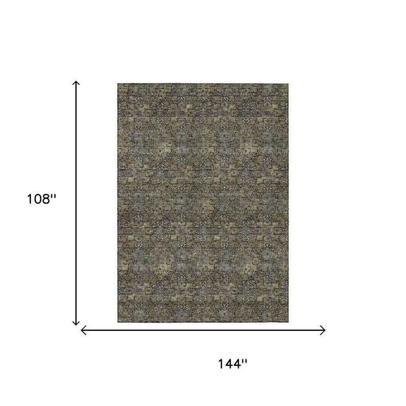 9' X 12' Black And Coffee Damask Washable Indoor Outdoor Area Rug Homeroots Outdoor