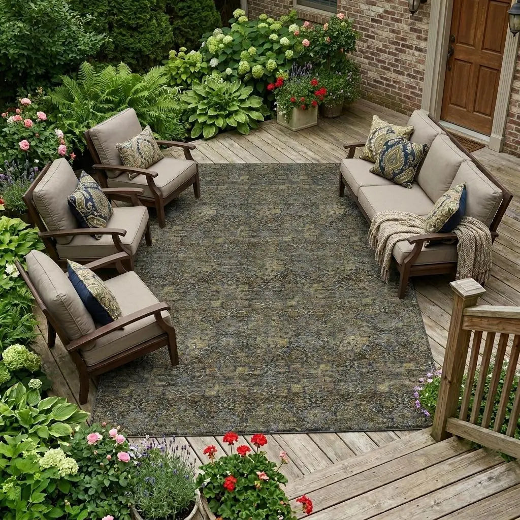 9' X 12' Black And Coffee Damask Washable Indoor Outdoor Area Rug Homeroots Outdoor