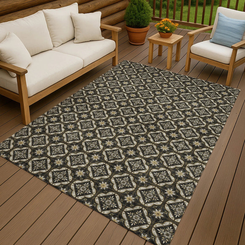 9' X 12' Black And Coffee Geometric Washable Indoor Outdoor Area Rug Homeroots Outdoor