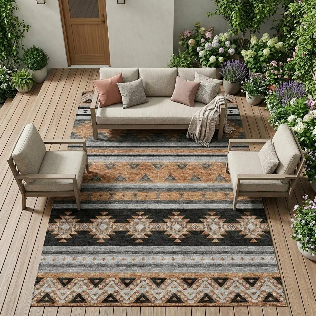 9' X 12' Black And Copper Southwestern Washable Indoor Outdoor Area Rug Homeroots Outdoor