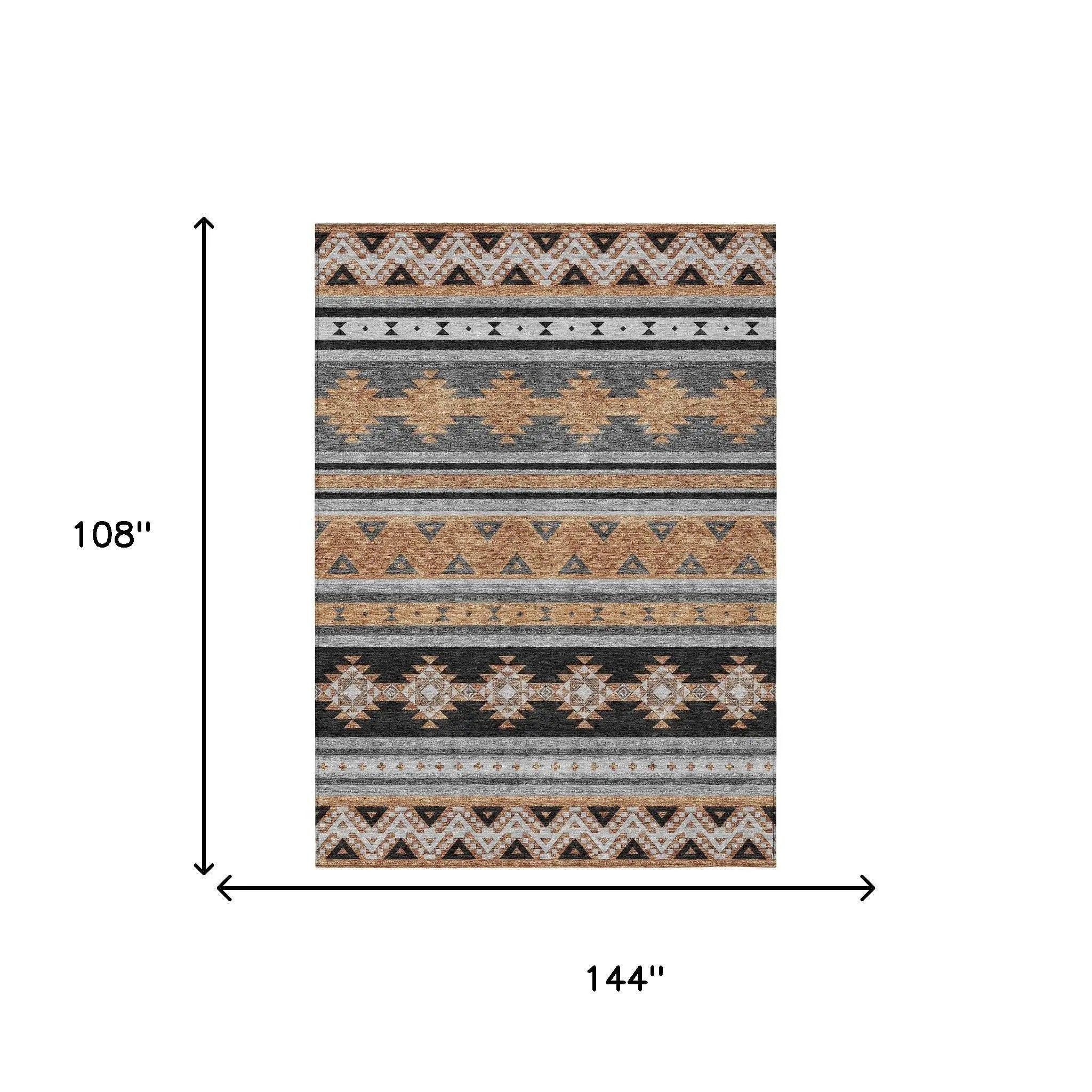 9' X 12' Black And Copper Southwestern Washable Indoor Outdoor Area Rug Homeroots Outdoor