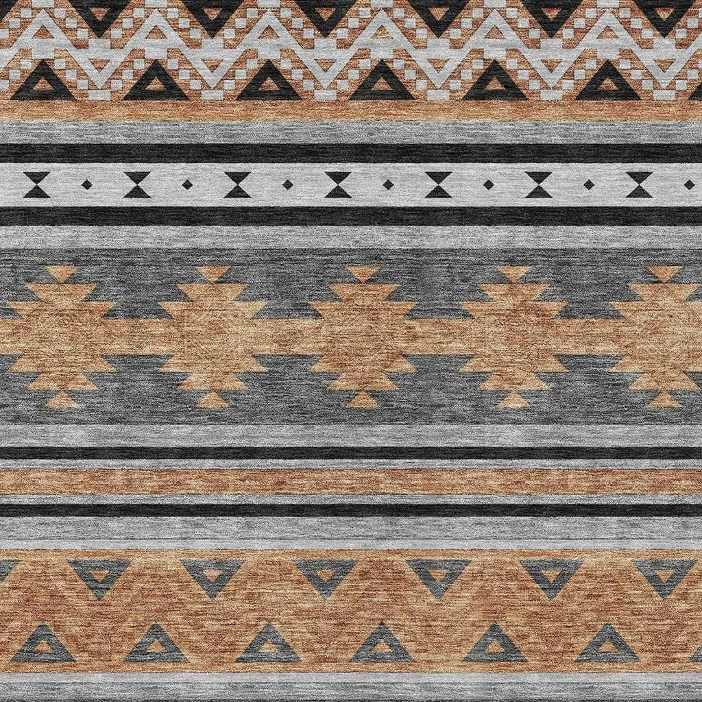 9' X 12' Black And Copper Southwestern Washable Indoor Outdoor Area Rug Homeroots Outdoor