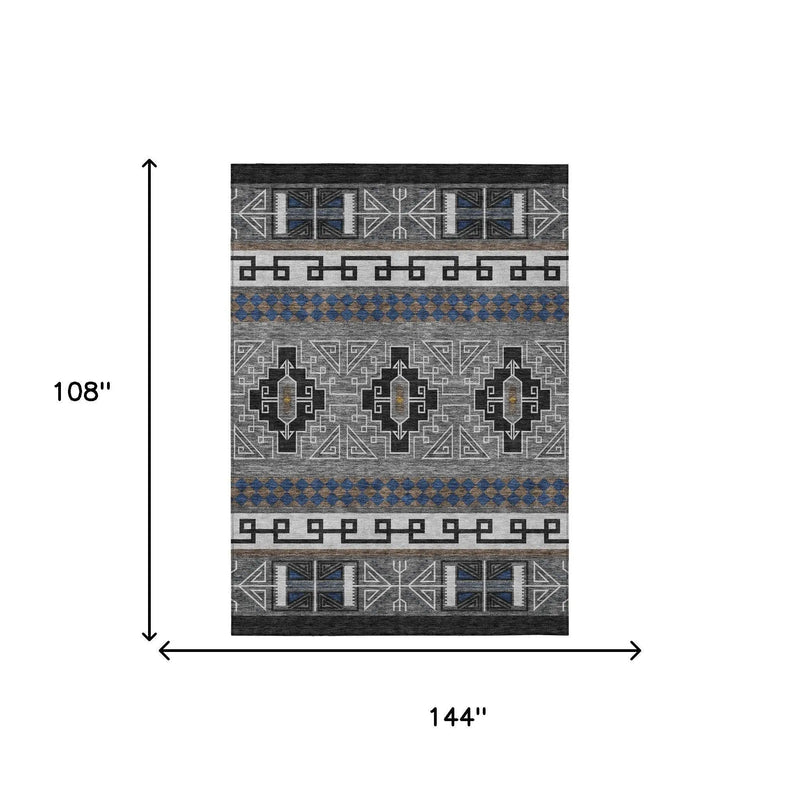 9' X 12' Black And Copper Tribal Washable Indoor Outdoor Area Rug Homeroots Outdoor