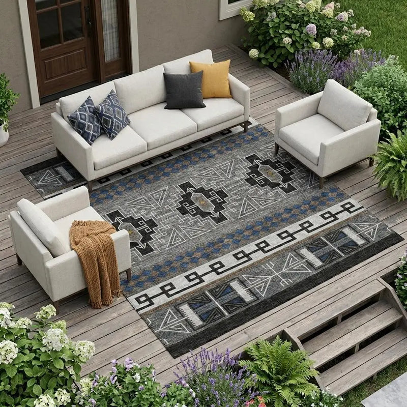 9' X 12' Black And Copper Tribal Washable Indoor Outdoor Area Rug Homeroots Outdoor