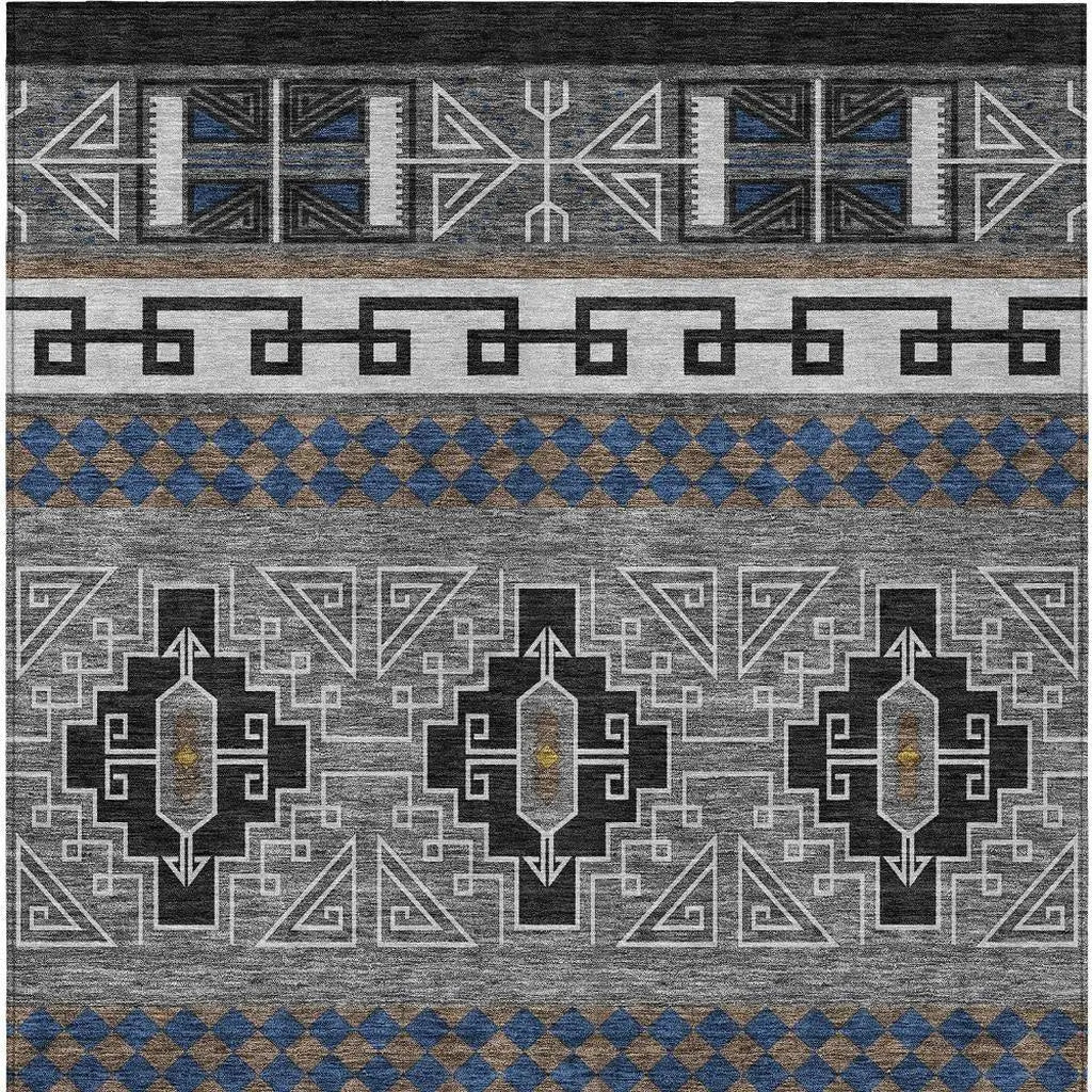 9' X 12' Black And Copper Tribal Washable Indoor Outdoor Area Rug Homeroots Outdoor