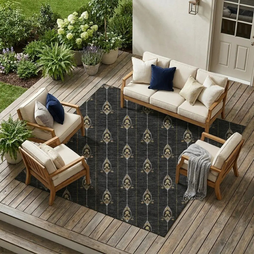 9' X 12' Black And Denim Blue Geometric Washable Indoor Outdoor Area Rug Homeroots Outdoor