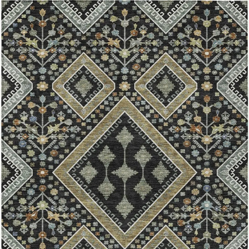 9' X 12' Black And Fern Green Medallion Washable Indoor Outdoor Area Rug Homeroots Outdoor