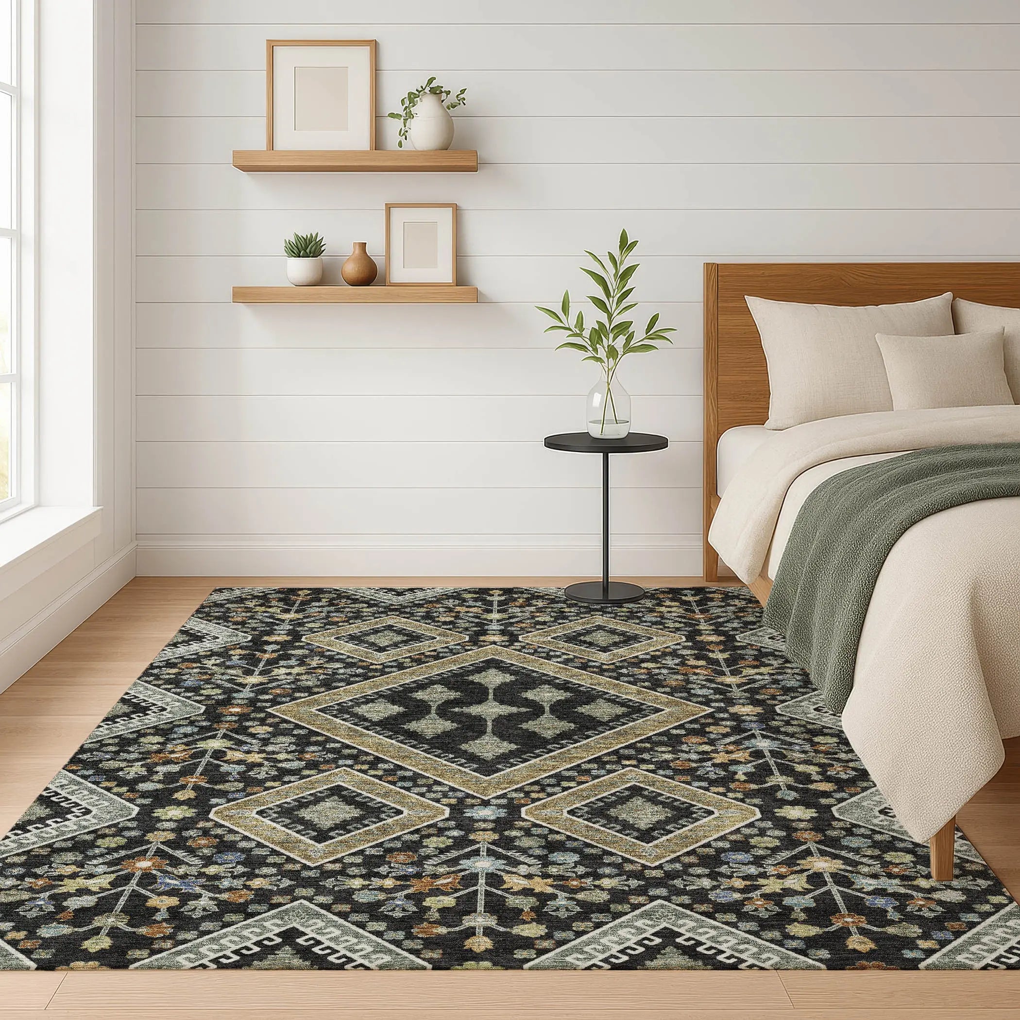 9' X 12' Black And Fern Green Medallion Washable Indoor Outdoor Area Rug Homeroots Outdoor