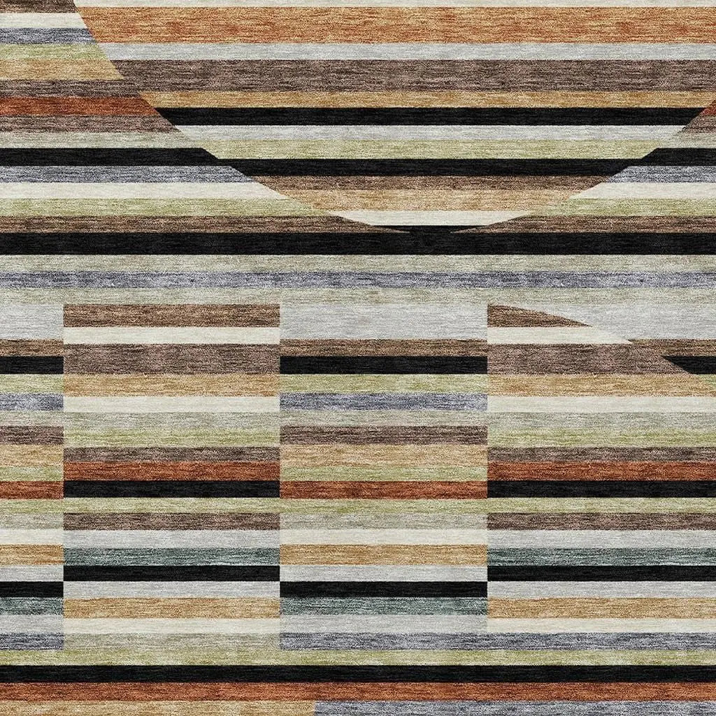 9' X 12' Black And Gold Striped Washable Indoor Outdoor Area Rug Homeroots Outdoor