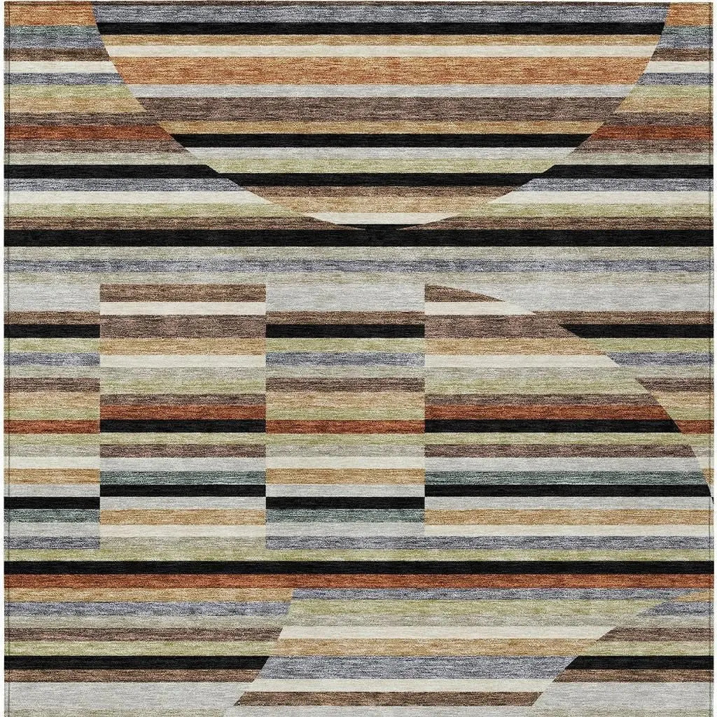 9' X 12' Black And Gold Striped Washable Indoor Outdoor Area Rug Homeroots Outdoor