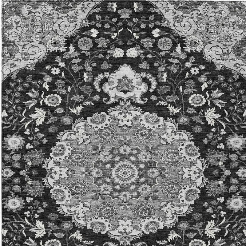 9' X 12' Black And Granite Gray Damask Washable Indoor Outdoor Area Rug Homeroots Outdoor