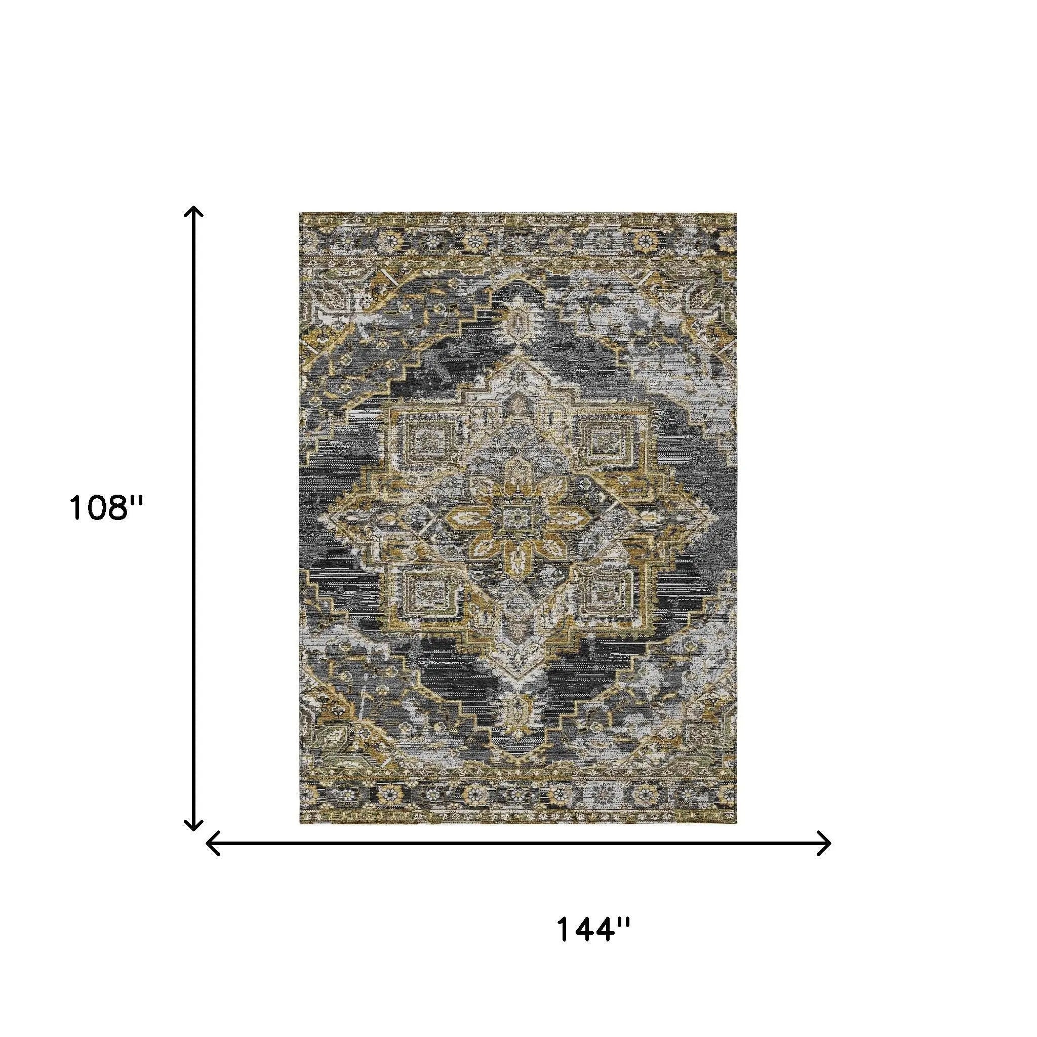 9' X 12' Black And Granite Gray Oriental Washable Indoor Outdoor Area Rug Homeroots Outdoor