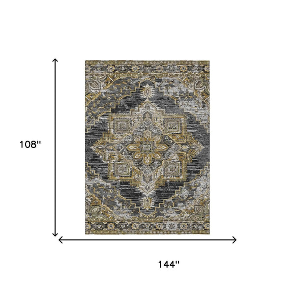 9' X 12' Black And Granite Gray Oriental Washable Indoor Outdoor Area Rug Homeroots Outdoor